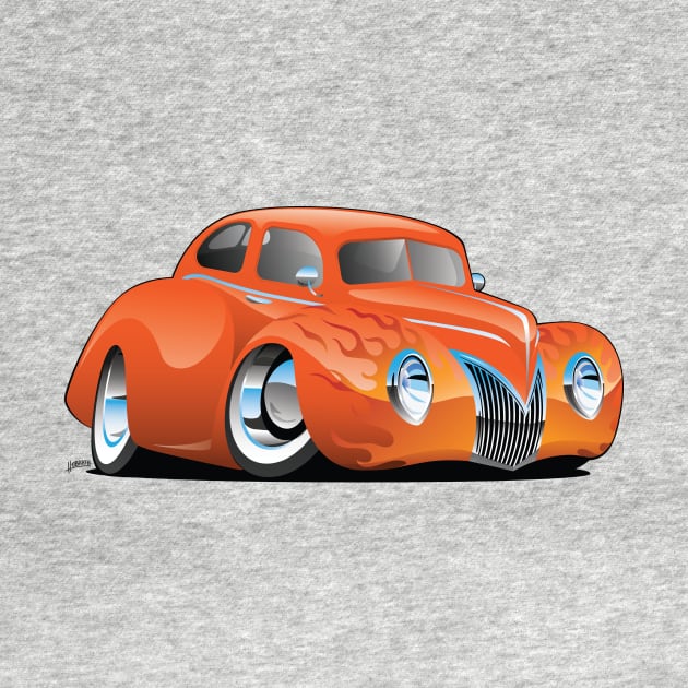 Custom '39 Orange Hot Rod Cartoon by hobrath